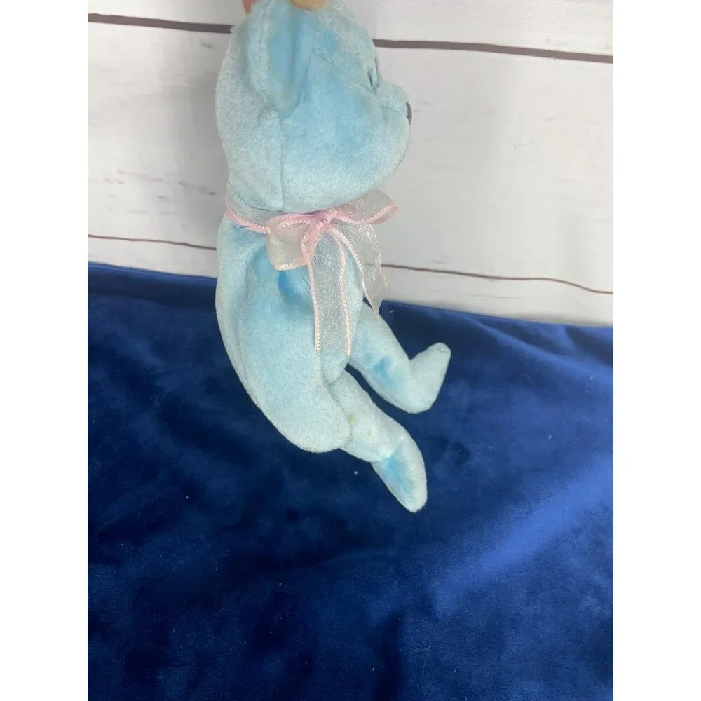 2001 Ty Beanie‎ Eggs II Blue Teddy Bear With Pink Bow & Easter Egg Patch